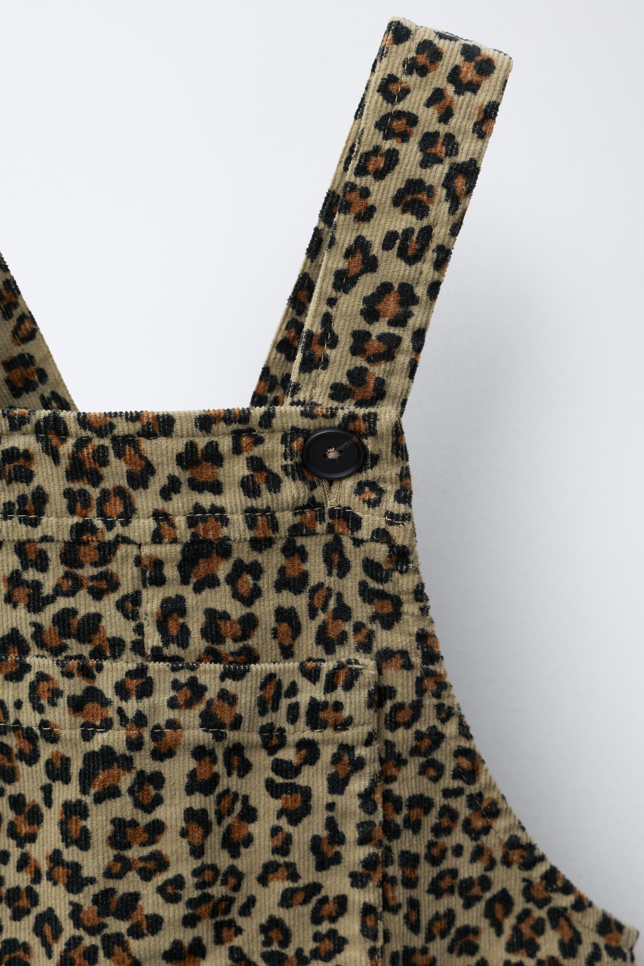FINE WALED CORDUROY ANIMAL PRINT OVERALLS